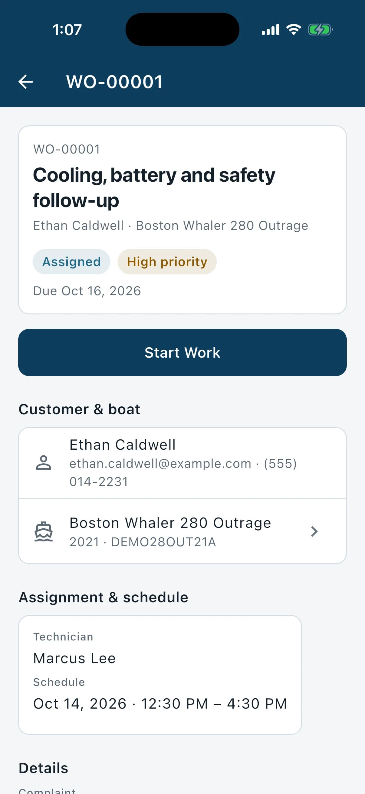 MarineInspect mobile app: assigned work order