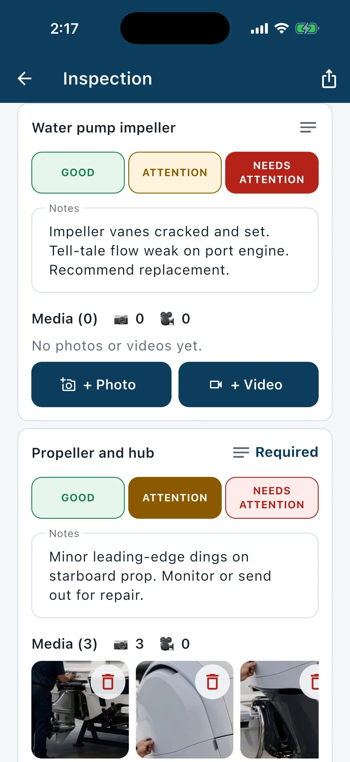MarineInspect mobile app: inspection workflow