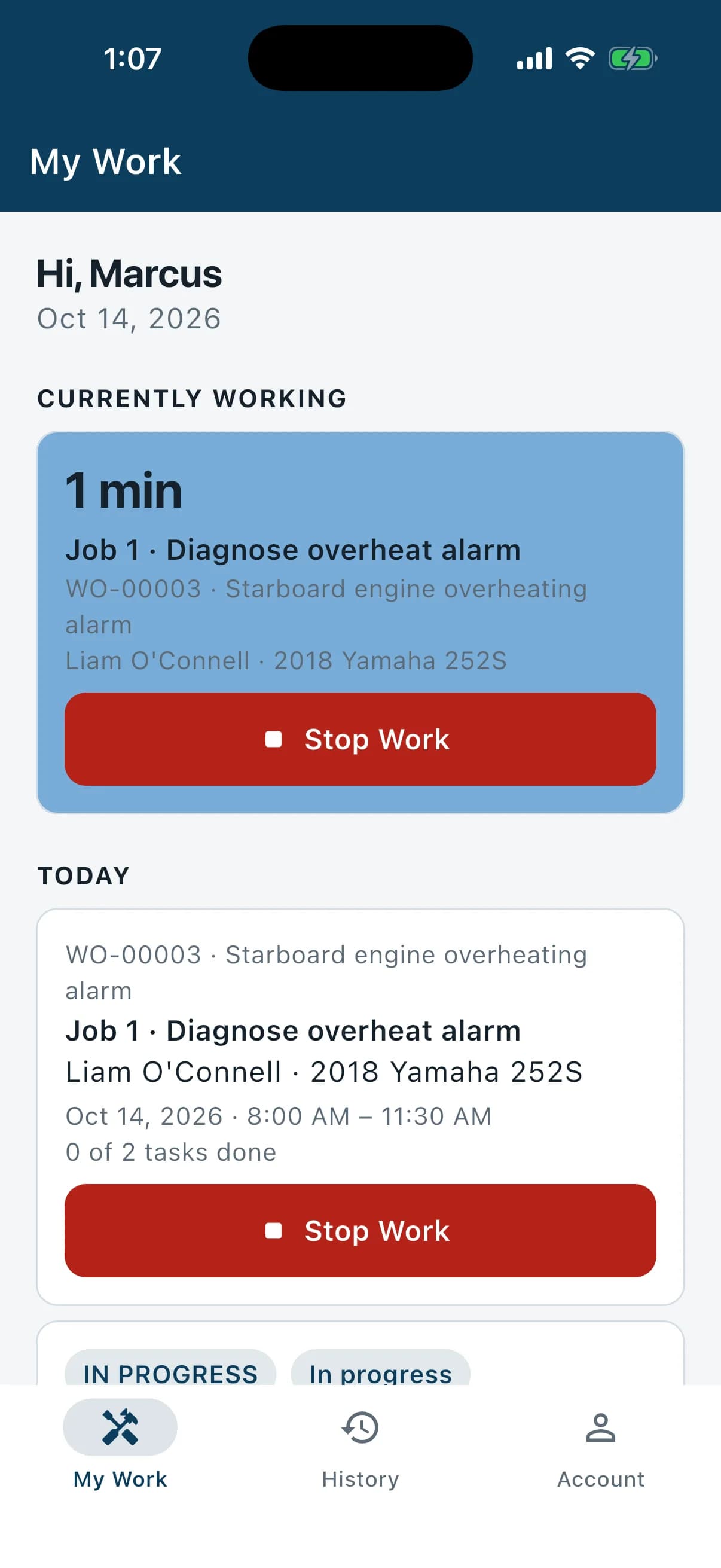 MarineInspect mobile app: job timer